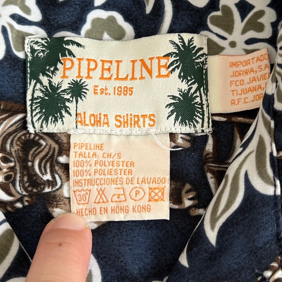 Pipeline Aloha Shirt Navy and Khaki Tiki Floral Button Up Size Small - Picture 8 of 12